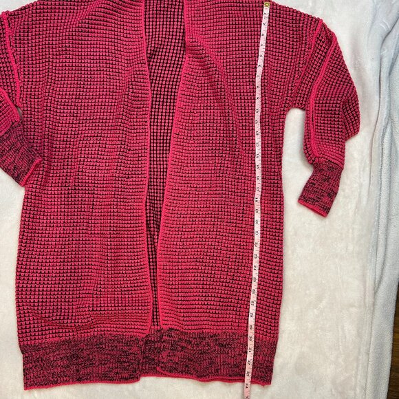 Chunky Knit Red Long Sleeve Cardigan Open Front Sweater Women Medium Warm Cozy - Picture 4 of 7